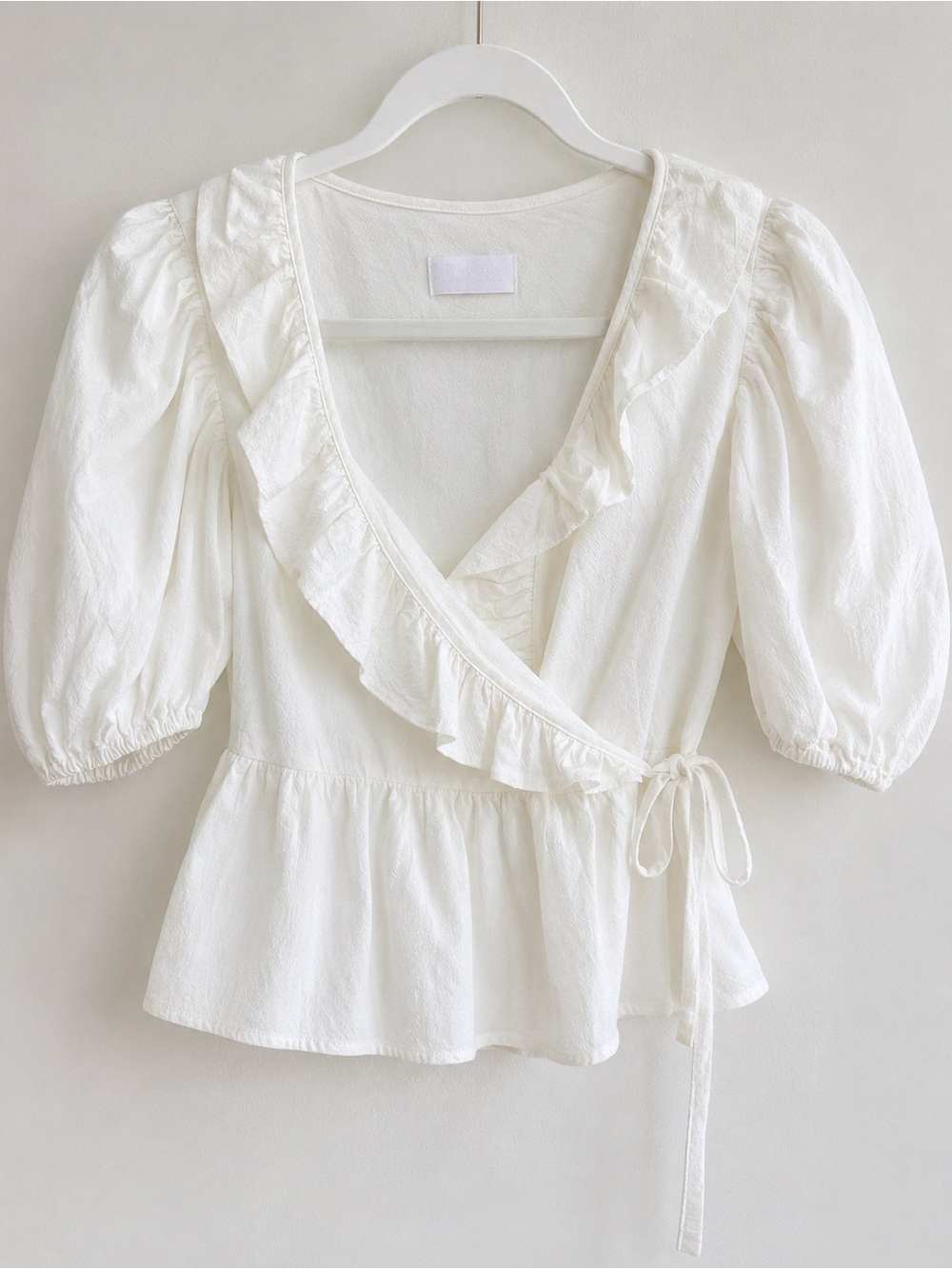 ✨ Boyish By Her “The Romeo” white Wrap Ruffle Top Size Small NWT Style - Picture 2 of 5